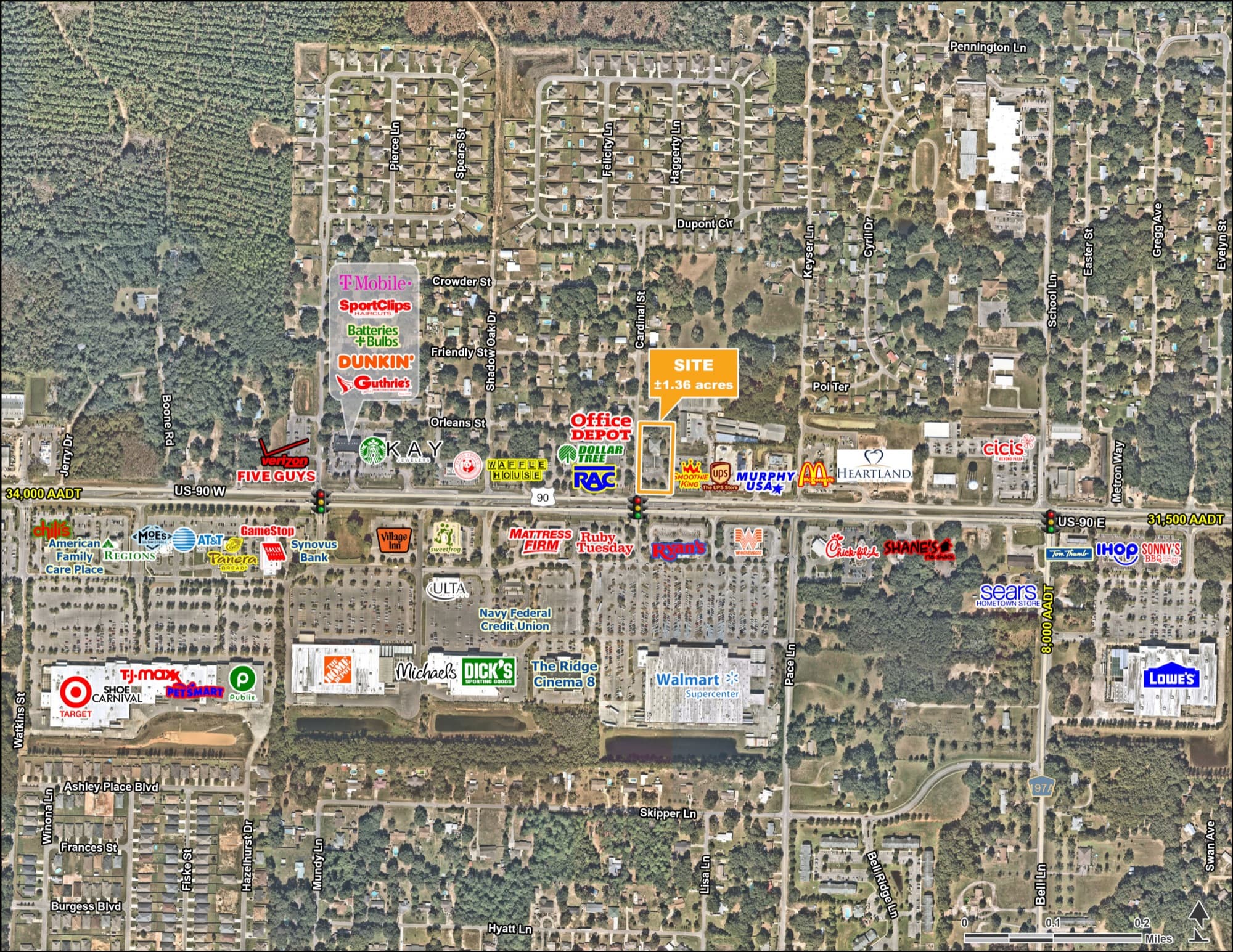 Wide aerial of the Pace, FL site on US-90